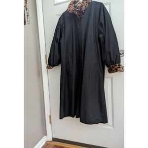 Gallery Reversible Faux Fur Raincoat Women  M Black Knee Length Plush